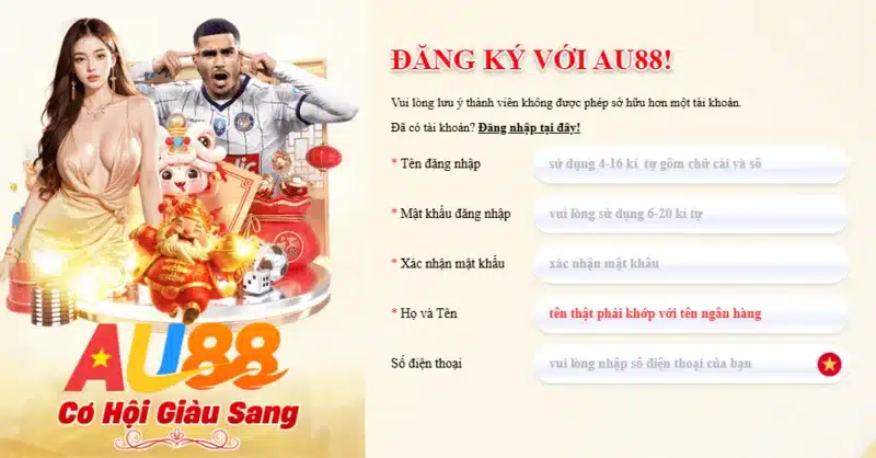 Hướng Dẫn Đăng Ký Tài Khoản & Đăng Nhập AU88 Trong 1 Phút 2 Quy trình đăng ký tài khoản AU88